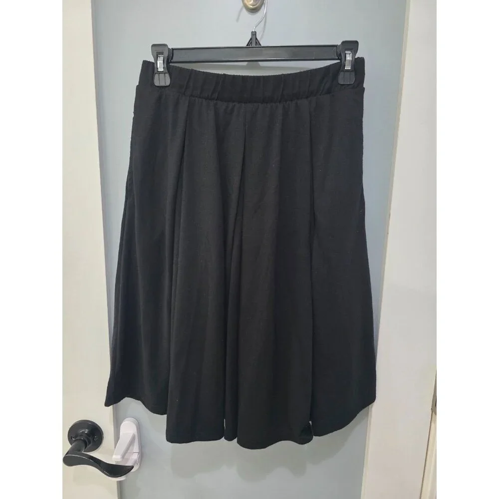 LULAROE Madison Black Solid Pleated Midi Skirt Size Large A-Line Soft Stretch - Picture 1 of 7